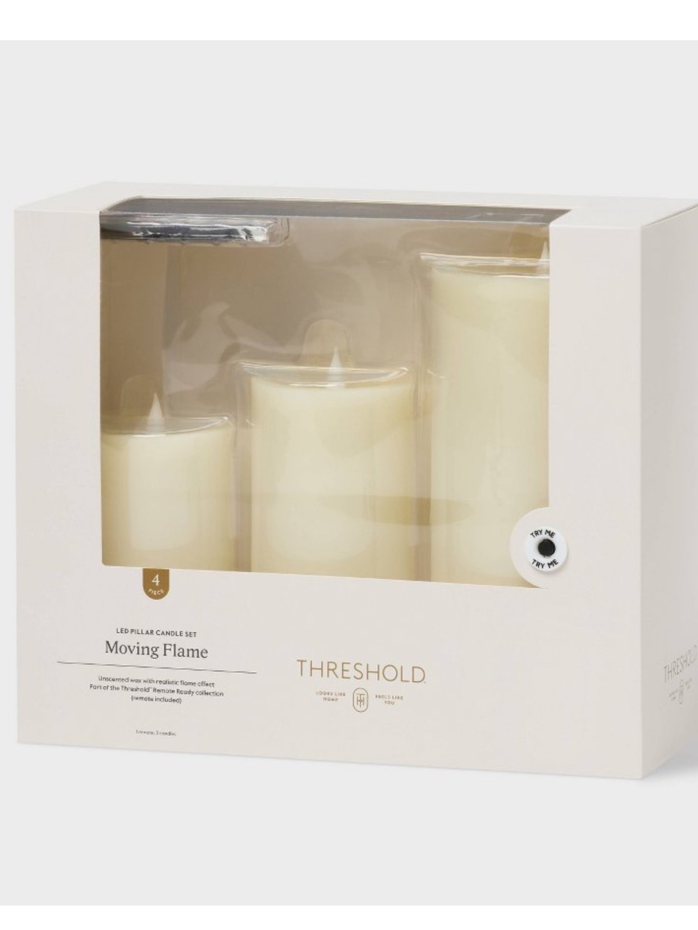 3pk LED Candles Cream - Threshold™ Paraffin Wax Pillar Style, Indoor/Outdoor Use